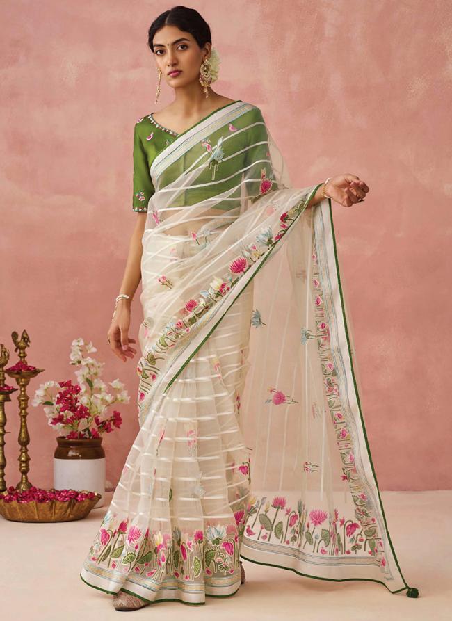 Brasso Green Festival Wear Printed Saree